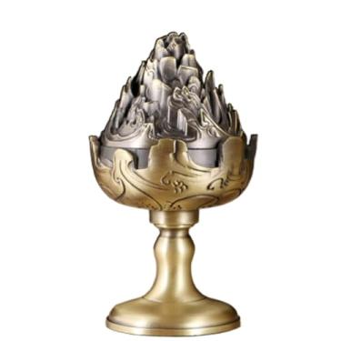 Imagem de Fogão a queimador de incenso Estátua da montanha de cobre estilo Boshan Decoração do Zen Oriental do Incenso Vintage para Meditação de Aromaterapia de Yoga em casa,B,Small