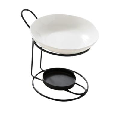 Imagem de FLCPJGV Pote de Cerâmica para Aromaterapia com Suporte de Ferro, Queimador de óleo Essencial, Difusor de Aroma, Porta-velas Separado, Aquecedor de óleo de Mes, Preto, Tamanho real