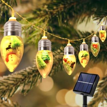 Imagem de Luzes solares de Natal ao ar livre, vintage e retrô, movidas a energia solar, globo de neve de Natal, luzes com árvores internas e 30 LEDs brancos brilhantes e quentes de 19,7 m para decoração externa