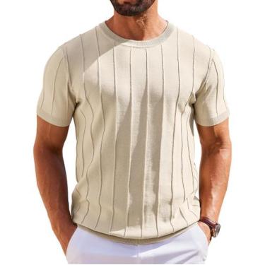 Imagem de Camisa COOFANDY, suéter masculino de manga curta, casual, bege