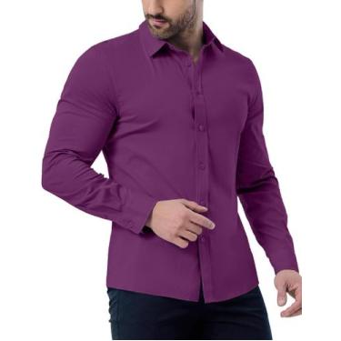 Imagem de Camisa social ZAFUL Stretch sem rugas de algodão roxo escuro