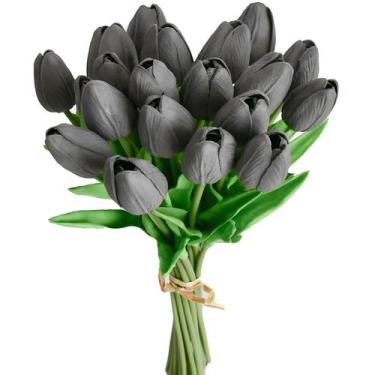Imagem de Flores falsas de seda de tulipa artificial Mandy's Dark Grey x20