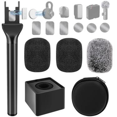 Imagem de GEEKRIA for Creators Mic Handle for DJI Mic 2, Microphone Holder Compatible with Hollyland Lark M2S, Rode Wireless GO Lavalier Mic, Magnetic Mic Stand with 3 Pop Filter for Vlogging, Reports