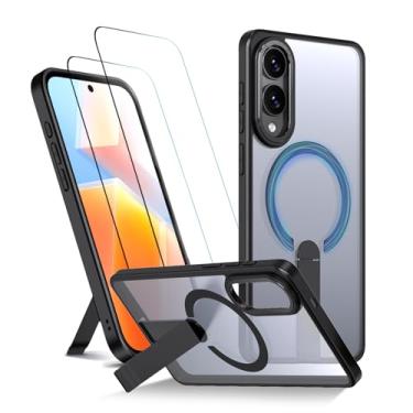 Imagem de Capa para Samsung Galaxy S25 Edge Capinha - Compatível com MagSafe, com protetor de ecrã temperado de 2 peças, estojo ultrafino resistente a choques e quedas com suporte ajustável - Preto