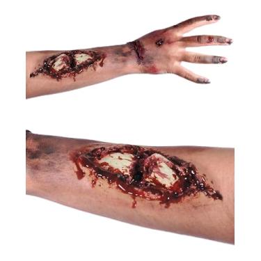 Imagem de Libima Cicatrizes de Halloween Prótese de Halloween Látex Falso Feridas Acessórios de Fantasia Látex Prótese com Sangue Falso Realista, Cor nua, elastic