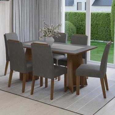 Imagem de Conjunto Sala de Jantar Tampo de Madeira 6 Cadeiras Rustic/Cinza/Silve
