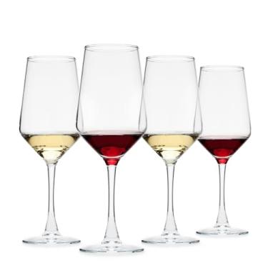 Imagem de OUWO Conjunto de 4 taças de vinho branco vermelho de 382 g, taças de vinho de haste longa sem chumbo para casa, festa, casamento, presente de acessórios de vinho ideais, transparente