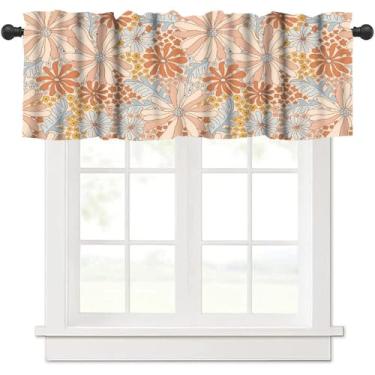 Imagem de Cortina floral retrô dos anos 70, hippie groovy flor flor boho abstrata estética estética pequena tratamentos para cozinha sala de estar café decoração haste bolso vintage 137 x 45 cm, 1 painel