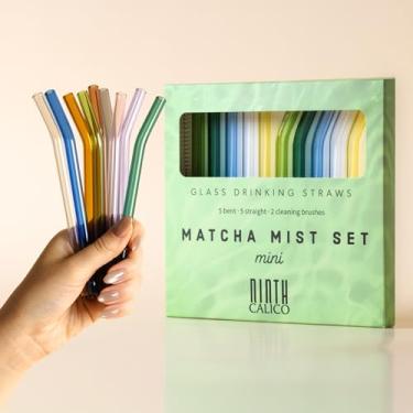 Imagem de Pacote com 10 mini canudos curtos e reutilizáveis de vidro – Coloridos, duráveis – Inclui 5 canudos retos, 5 canudos dobrados e 2 escovas de limpeza – para smoothies, café gelado, lates, matcha