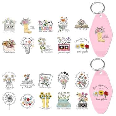 Imagem de Obookey Adesivos de chaveiro vintage floral UV DTF - 80 peças Uvdtf Wraps para chaveiro de motel, adesivos de transferência UV DTF à prova d'água para chaveiro de hotel em branco