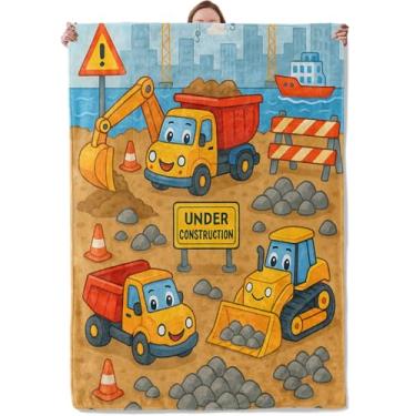 Imagem de Manta de caminhões de construção, presentes para mulheres, meninas, crianças, macia, quente, de flanela, escavadeira, escavadeira, caminhonete basculante, cobertores para quarto, sala de estar, casa