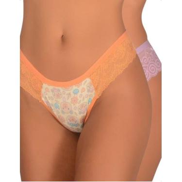 Imagem de Kit 2 Calcinha Estampada Fio Dental Renda Lateral Conforto Elegante Mo
