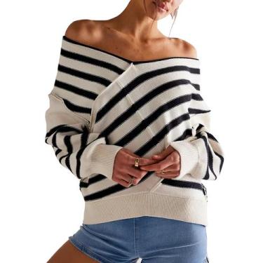 Imagem de Suéter feminino HYLLGUD listrado colorido tricotado preto XS