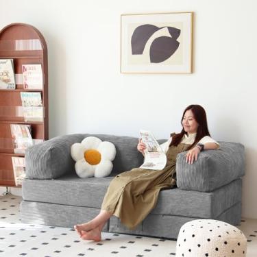 Imagem de Sofá-cama dobrável conversível de combinação grátis, sofá de espuma sem braços, sofá de chão para sala de estar e quarto, cadeira de dormir com travesseiro tamanho solteiro (cinza porto)
