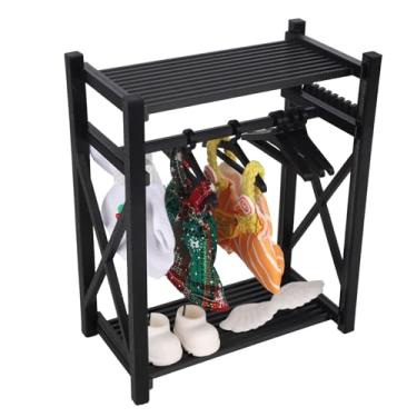 Imagem de Guarda-Roupa Armário Boneca, Plástico Roupas Armazenamento Organizador e Expositor Suporte com 10 Mini Cabides Removível Casa Bonecas Móveis para Boneca Roupas Acessórios e Presentes (Preto)