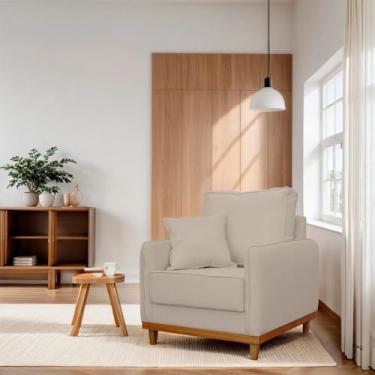 Imagem de Poltrona Living Senna em Linho com Base de Madeira Para Sala de Estar, Recepção (Palha)