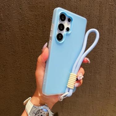 Imagem de Capa de celular 2 em 1 com alça de pulso e cordão em gel para Samsung Galaxy S25 S24 S23 S22 Ultra Plus Fe A26 A35 A54 A16 A56 Capa sólida (para Galaxy S22 Ultra 5G/Azul)
