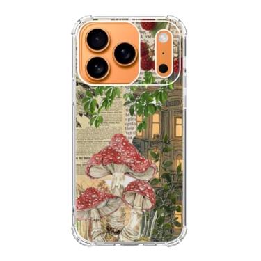 Imagem de Oubliert Capa de telefone com cogumelos e plantas de framboesa compatível com iPhone 17 Pro, capa de telefone vintage Cottagecore Nature para iPhone 17 Pro