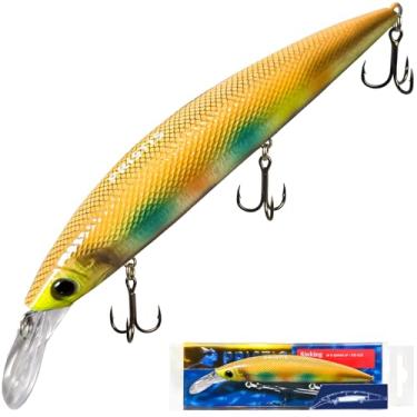 Imagem de Pristis Isca de pesca Jerkbait para afundar, isca de pesca longa de água salgada com ganchos agudos afiados e revestimento multicamadas, kit de plugue de isca de natação de água doce para pique baixo