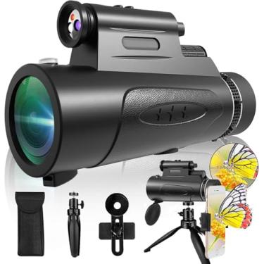 Imagem de Telescópio monocular com luzes, monóculos HD, 80 x 100 para adultos, monóculo de alta potência para caça com suporte para smartphone e tripé, telescópio portátil adequado para observação de pássaros e