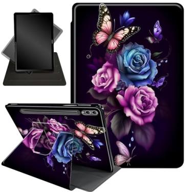 Imagem de Decahouy Capa para Samsung Galaxy Tab S9 Plus/S9 FE Plus 31.5 cm SM-X810/SM-X816B/SM-X818U 2023, suporte giratório de 360 graus e função hibernar/despertar automática, flores rosa borboleta