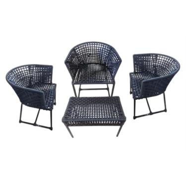 Imagem de Kit Requinte 2 Poltronas + 1 mesa de centro corda náutica em ferro decoração piscina e externo (Preto)