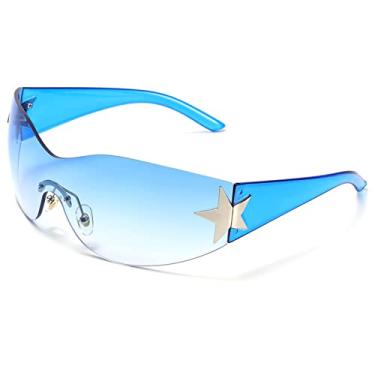 Imagem de Óculos de sol sem aro Y2K para mulheres e homens, óculos de sol modernos, grandes, sem moldura, modernos, Lente azul gradiente/armação azul, Oversized