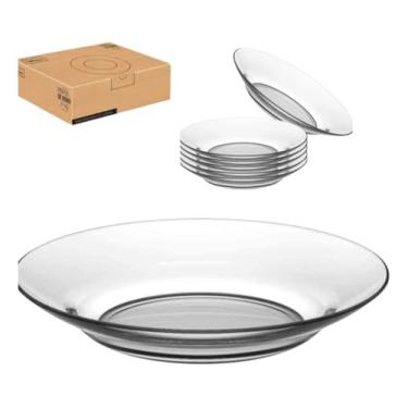 Imagem de Pratos Fundos Vidro Transparente Milly 22cm Kit 4 Unidades Jogo Jantar Sopa Caldo Massa Louça Salada Resistente