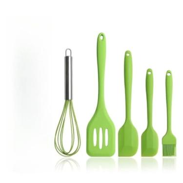 Imagem de Kit 5 Peças Utensílios de Cozinha Silicone Colher Espátula Fue Espátula Pequena Pincel(VERDE)