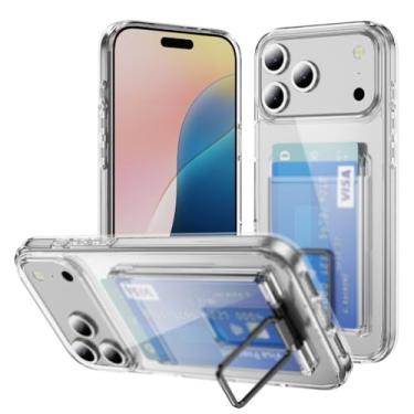 Imagem de LYJSMGZ Capa transparente para Iphone17pro Max/17/17Pro/17Air, compartimento para cartão com suporte oculto à prova de choque, proteção surround para câmera, proteção antiramarelamento, preta, 17