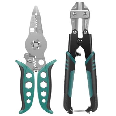 Imagem de Conjunto de mini cortadores de parafuso de 20 cm e alicate decapador de fio 8 em 1 com função de chave, ferramenta de crimpagem multifuncional resistente e cortador de cabo com mola com alça