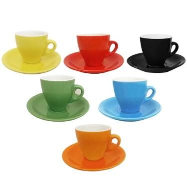 Imagem de Copos e pires de café expresso de porcelana Lorren Home, 85 g, cores mistas, conjunto de 6