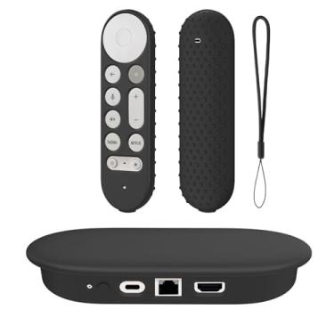 Imagem de Capa de silicone para Google TV Streamer 4K 2024, conjunto de capa protetora para Google TV Streamer 4K Host Box + controle remoto de voz, proteção antiderrapante contra arranhões e choque (preto)