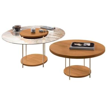 Imagem de Conjunto Mesas De Centro Redonda Mdf E Vidro Allure B01 Cinamomo - Lya