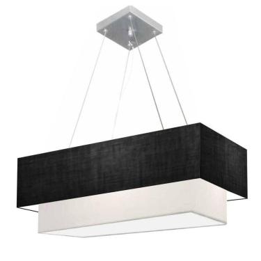 Imagem de Lustre Pendente Duplo Retangular Vivare Md-4321 Cúpula Em Tecido 80x40cm X 70x30cm - Bivolt Preto-branco 127/220v