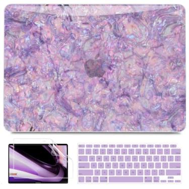 Imagem de B BELK Capa compatível com MacBook Air de 13 polegadas 2021 2020 2019 2018 M1 A2337 A2179 A1932 Touch ID, capa rígida de plástico pérola brilhante + 2 capas de teclado + protetor de tela, glitter roxo