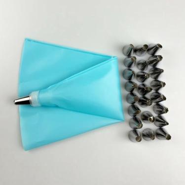 Imagem de Saco De Confeitar De Silicone ReutilizáVel - Kit Com 24 PeçAs Incluindo Bicos Para DecoraçãO De Bolos, Creme Chantilly E AçúCar, Conjunto Completo Para Confeitaria, LaváVel E DuráVel(24,Azul)
