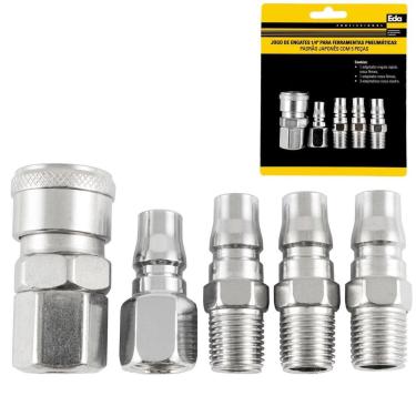 Imagem de Kit Engate Rápido 1/4 Com 5 Pçs Adaptador Ar Padrão Japonês
