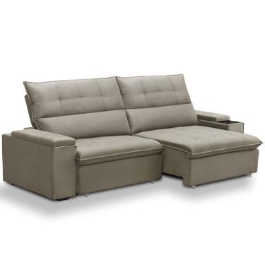 Imagem de Sofá Retrátil Reclinável Para Sala 3 Lugares 250cm Niels F04 Veludo Amêndoa - Lyam Decor