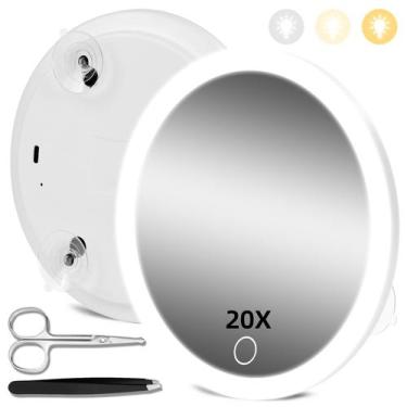 Imagem de Espelho de aumento JJHxR, ampliação de 20X com luzes de 6 polegadas
