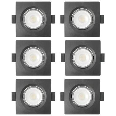 Imagem de Kit 6 Spot De Led Embutir Slim Par20 Quadrado 8w Preto Bivolt 6500k Fr