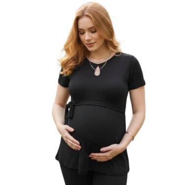 Imagem de Blusa Feminina Maternidade - Sob Medida Moda Gestante, Preto, GG