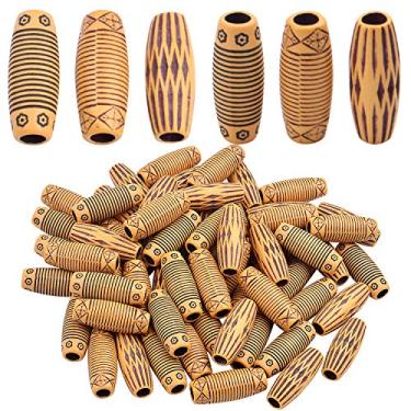 Imagem de Contas de cabelo para tranças, 60 contas de cabelo de imitação de madeira, dreadlocks, contas de barril de 12 mm, contas soltas para fabricação de joias, 3 estilos