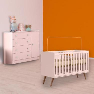 Imagem de Infantil Berço Mini Cama Retrô e Cômoda Sapateira 1P 4G Rosa - Qmovi