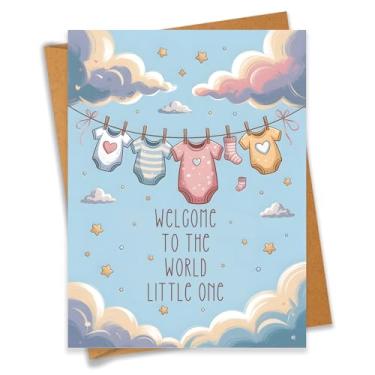 Imagem de PEONYNFOX Cartão Welcome To The World Little One Baby Shower Card Recém-nascido Parabéns Novos Pais - Tamanho 16 cm x 12 cm Branco Dentro com Envelope Kraft