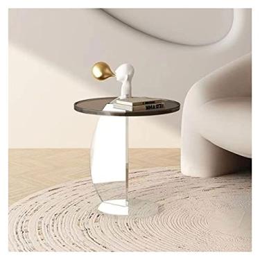 Imagem de Mesa de centro de design simples, mesa lateral redonda, mesa de centro pequena, mesa de cabeceira moderna com moldura de acrílico transparente para sala de estar, quarto e saguão, mesa lateral