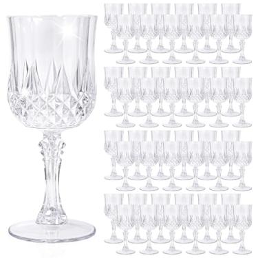 Imagem de Pacote com 48 taças de vinho de plástico transparente, taças de plástico vintage para festas, copos de bebida, copos inquebráveis, taças de água de cristal, reutilizáveis para recepção de casamento