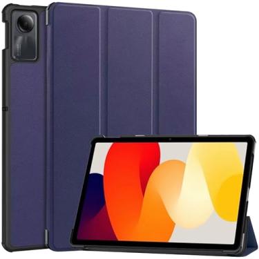 Imagem de Capa Magnética Anti Impacto Compatível Xiaomi Redmi Pad Se 11 Polegadas 2023 Case Flip Para Tablet Capa Para Xiaomi Pad Se 11 + Película de Vidro (Azul Escuro)