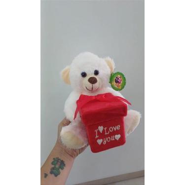 Imagem de Urso Caco Rosa Claro Presente Quadrado com Frase 'I LOVE YOU' - 19 cm 