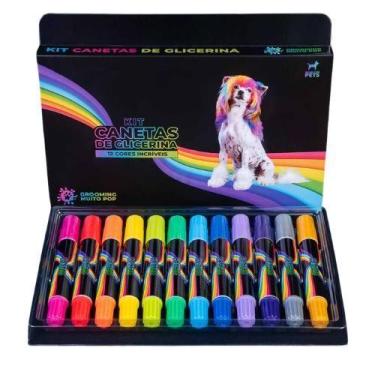 Imagem de Kit 12 Caneta Glicerina Pintar Colorir Pet Grooming Pop - GROOMING MUI